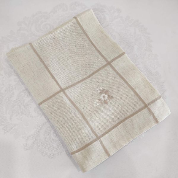 Скатертина льон з вишивкою 160*260 код RF3360 Beige