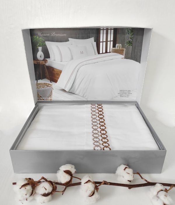 Постільна білизна Maison D'or сатин з вишивкою 200х220 Premium Beige