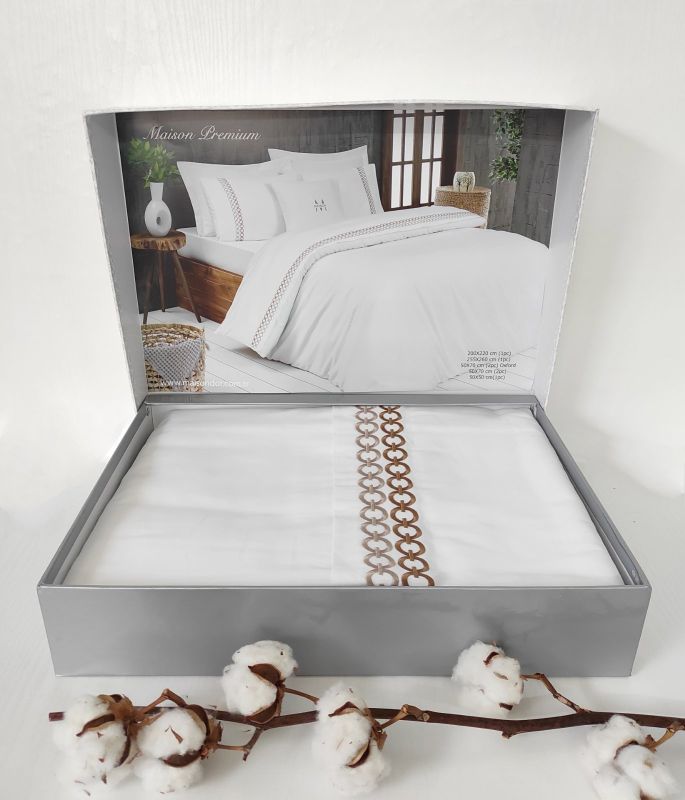 Постільна білизна Maison D'or сатин з вишивкою 200х220 Premium Beige