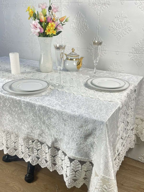 Скатертина Велюр Acme Tekstil 160x260 Lux Queen Krem PVS