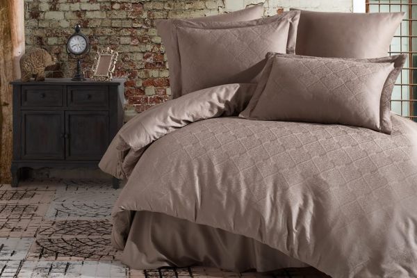 Постільна білизна Saheser Jacquard Vip Satin 200X220 Monogram(Damask) Kahve