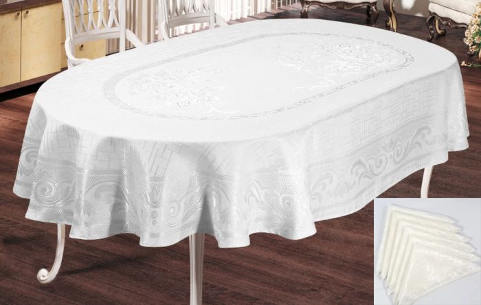 Скатертина Sagol тефлон 160x400 ovale Sgl-003 White + 10 серветок *