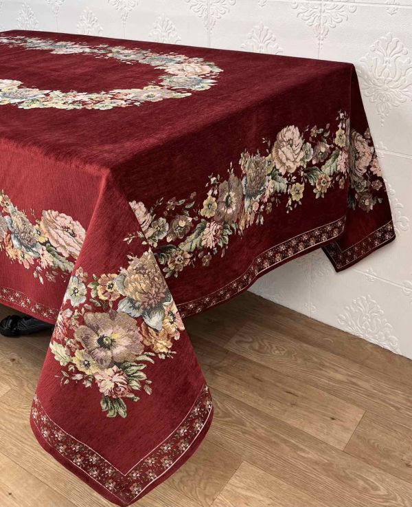 Скатертина велюрова Sagol 160х350 St-128 Bordo