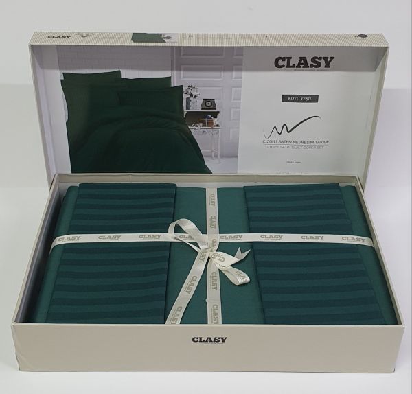 Постільна білизна CLASY страйп-сатин 160x220 см Petrol Yesili