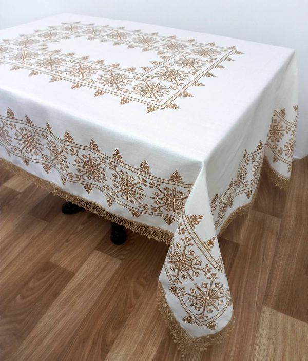 Скатертина Maison Royale льон з мереживом 160x300 Kilim Cream-Cappucino
