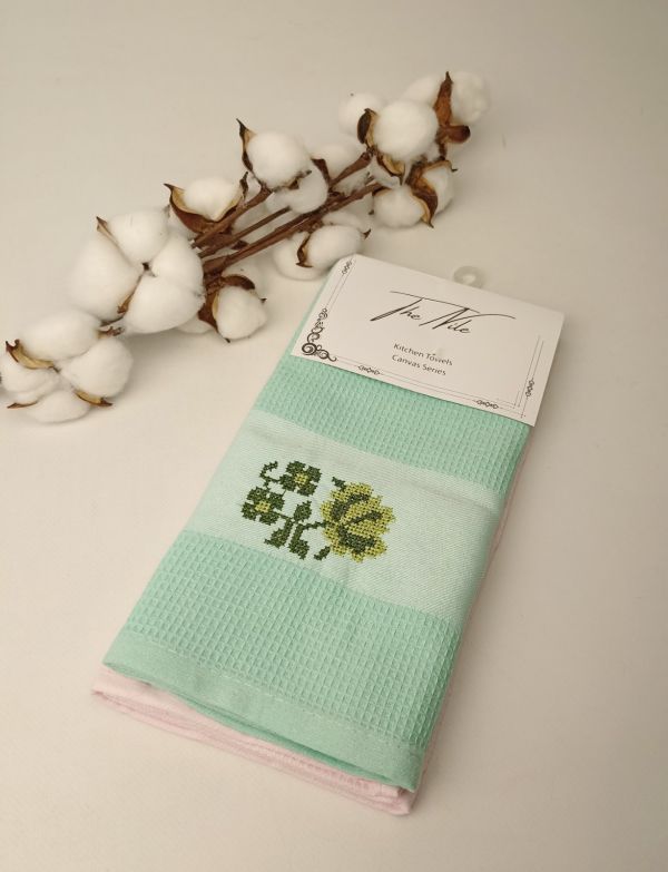 Набір вафельних рушників 2 шт Canvas Series Green-Pink