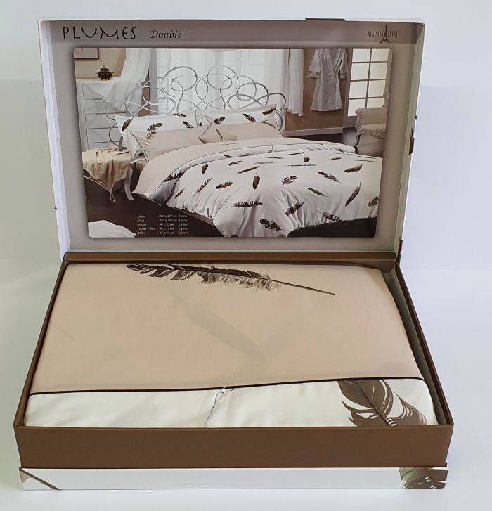 Постільна білизна Maison D'or сатин з вишивкою 160х220 Plumes Beige
