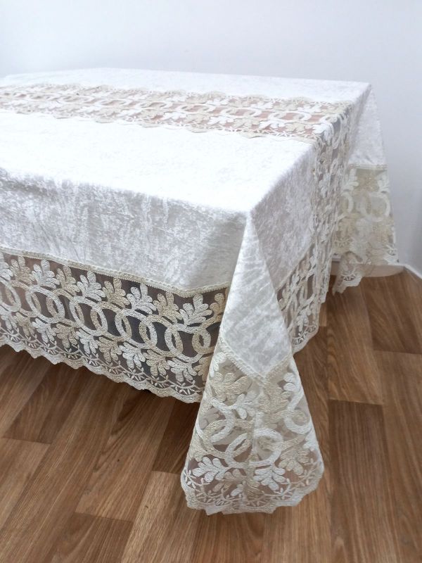 Скатертина Велюр Acme Tekstil 160x300 Amora Krem-Gold PVS