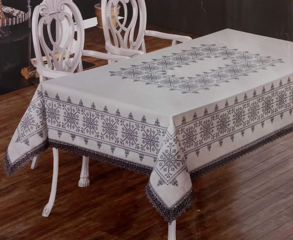 Скатертина Maison Royale льон з мереживом 160x300 Kilim Cream-Grey