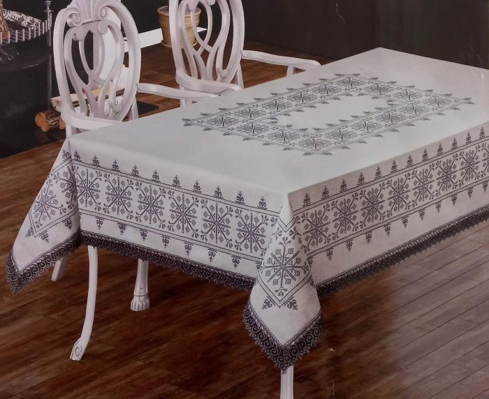 Скатертина Maison Royale льон з мереживом 160x300 Kilim Cream-Grey