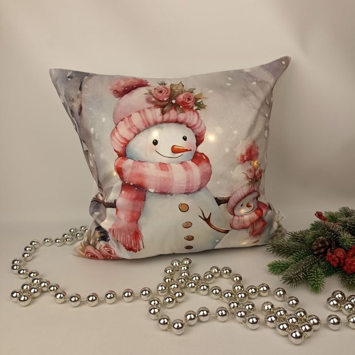 Наволочка велюр з підсвіткою 45x45 Snowman Pink