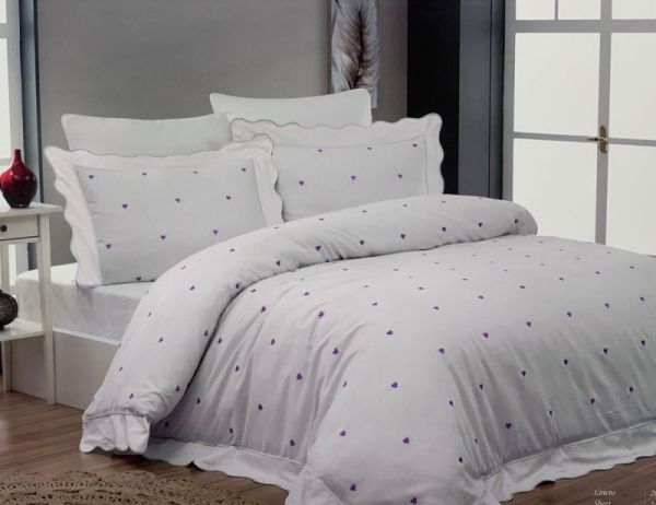 Постільна білизна Maison D'or сатин з вишивкою 200х220 Les Coeurs Cream Dark Lilac