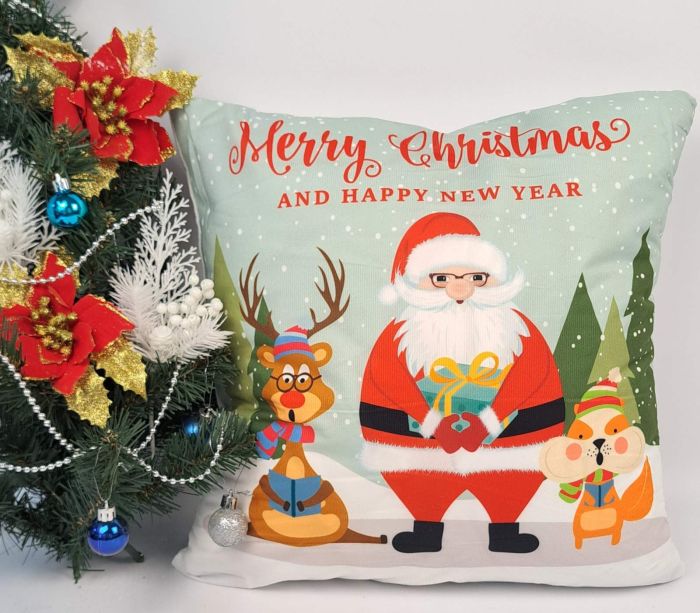 Наволочка велюр 45x45 Santa Claus Mint