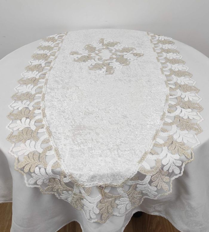 Доріжка велюрова Acme з мереживом 70*160 Amora Cream-Gold