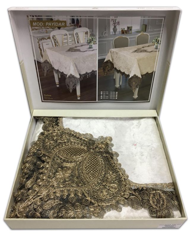 Скатертина Велюр Acme Tekstil 160x220 Payidar Krem-Gold