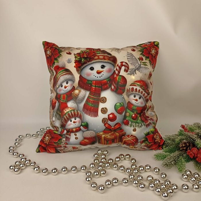 Наволочка велюр з підсвіткою 45x45 Snowman Red