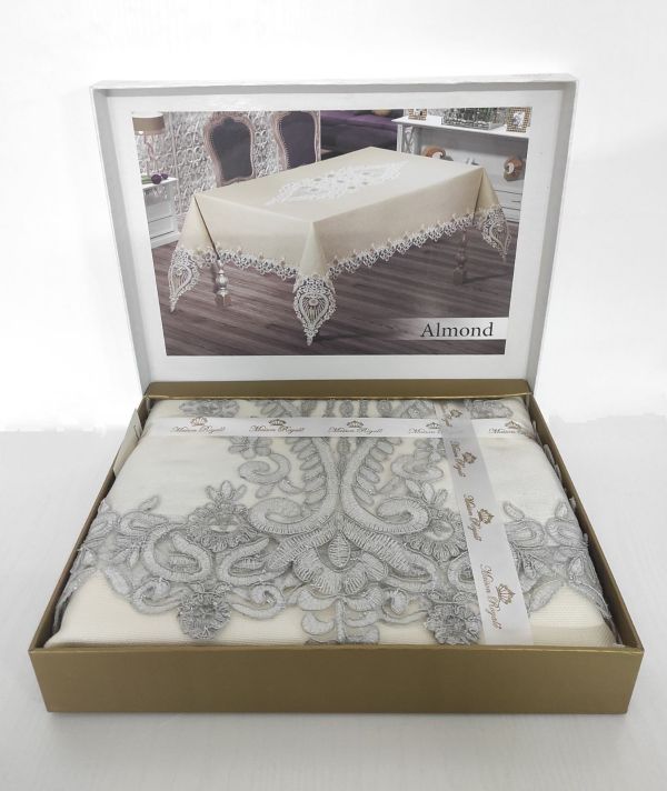 Скатертина з мереживом Maison Royale 160x350 Almond Grey