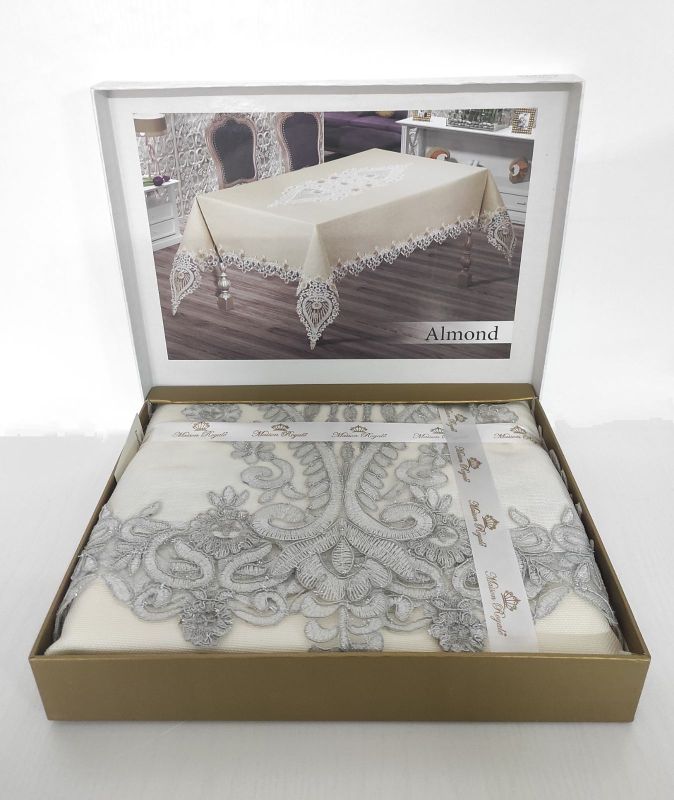 Скатертина з мереживом Maison Royale 160x350 Almond Grey
