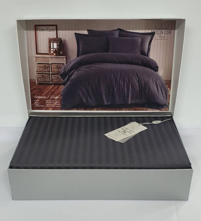Постільна білизна Maison D'or сатин страйп 200х220 Rails Anthracite