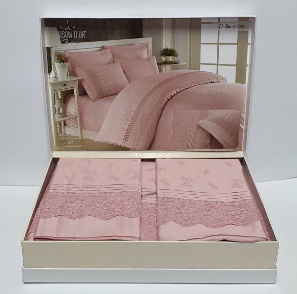 Постільна білизна Maison D'or R J.Simone сатин з мереживом 200х220 Rose