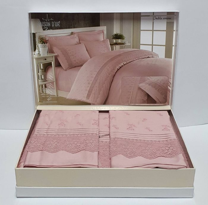 Постільна білизна Maison D'or R J.Simone сатин з мереживом 200х220 Rose