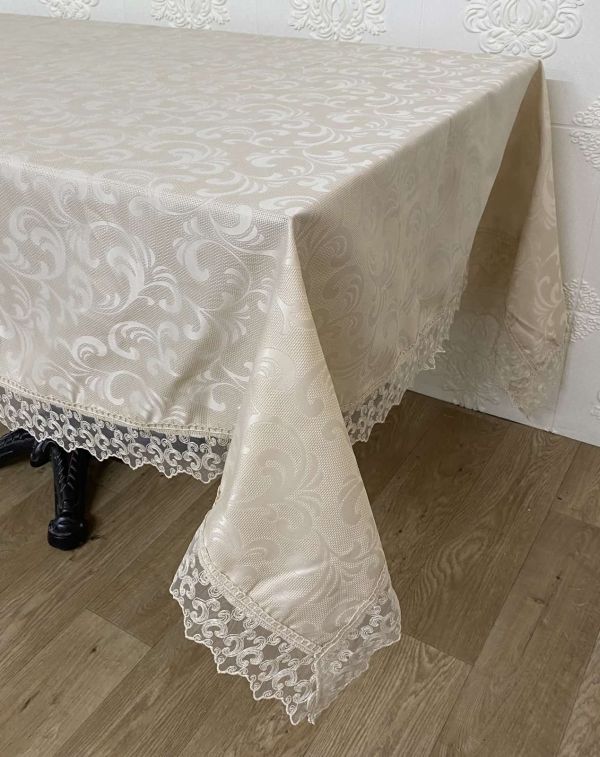 Скатертина Masali поліестер з мереживом 110х160 Model 512 Cappucino