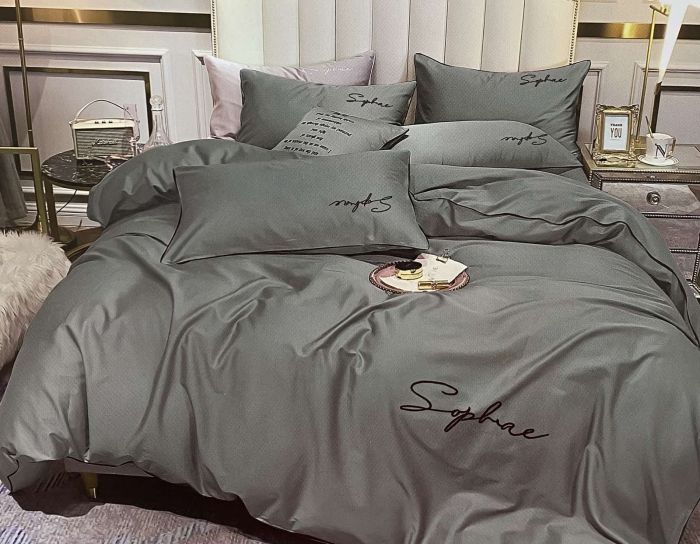 Постільна білизна Koloco сатин з вишивкою 150x210 см Dark   Grey