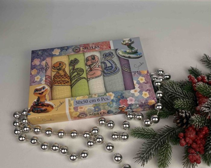 Набір вафельних рушників Nilteks 6шт 30x50 New Year Snake 1
