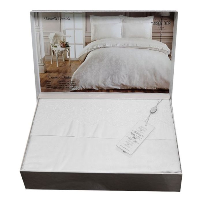 Постільна білизна Maison D'or сатин жаккард з мереживом 200x220 Mirabella Dantela White