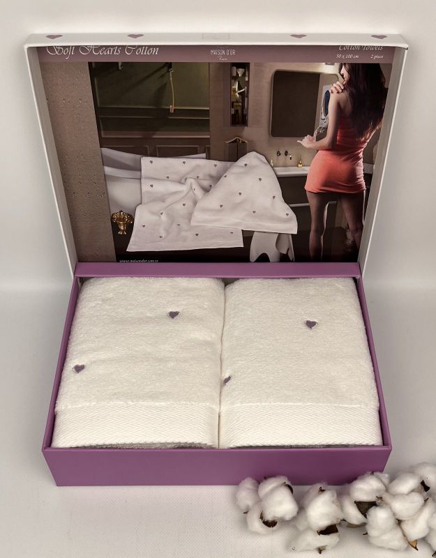 Рушники Maison D'or 2шт Soft Hearts Set White-Dark Lilac