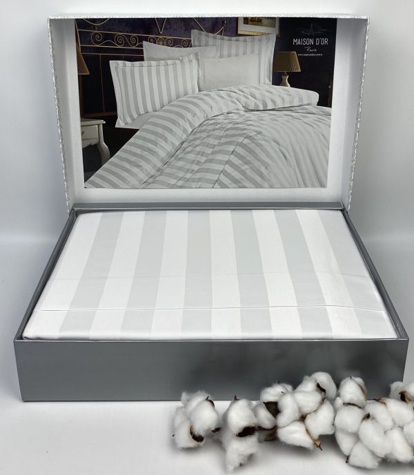 Постільна білизна Maison D'or сатин страйп 200х220 Fous Linens White