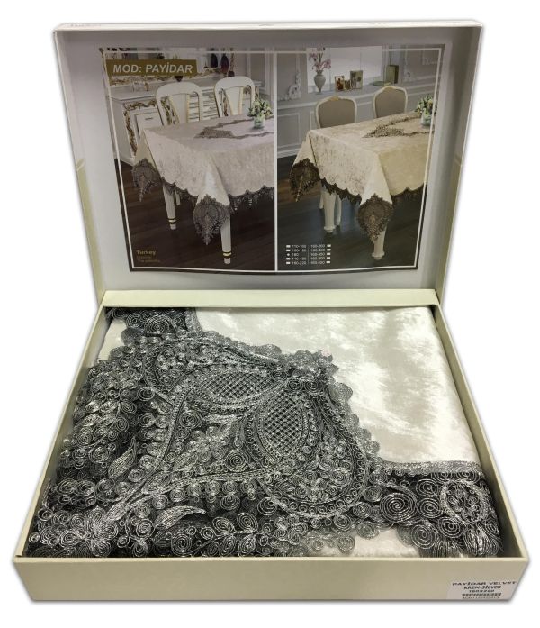 Скатертина Велюр Acme Tekstil 110x160 Payidar Krem-Silver