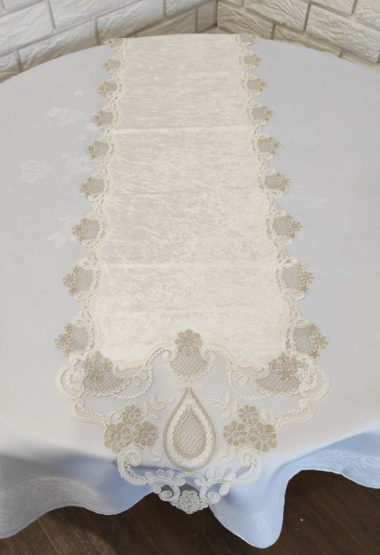 Доріжка велюрова Acme з мереживом 45*140 Damla Cream