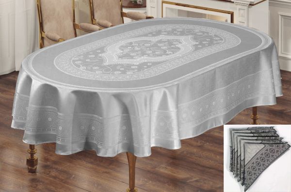 Скатертина Sagol тефлон 160x300 ovale St-052 Grey + 8 серветок *