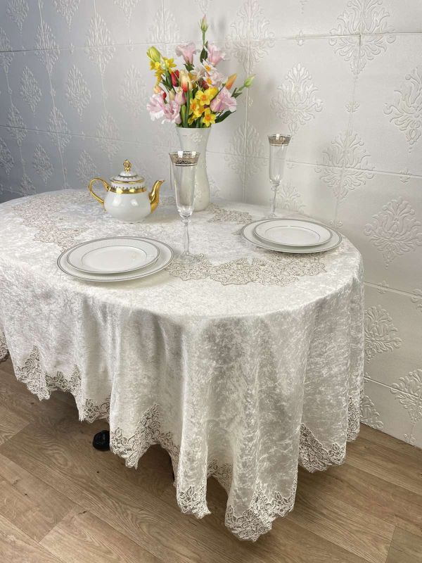 Скатертина Велюр Acme Tekstil 160x260 ovale Quenn Krem PVS