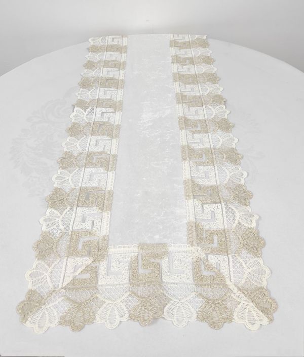 Доріжка велюрова Acme з мереживом 40*140 Vefa Cream-Gold