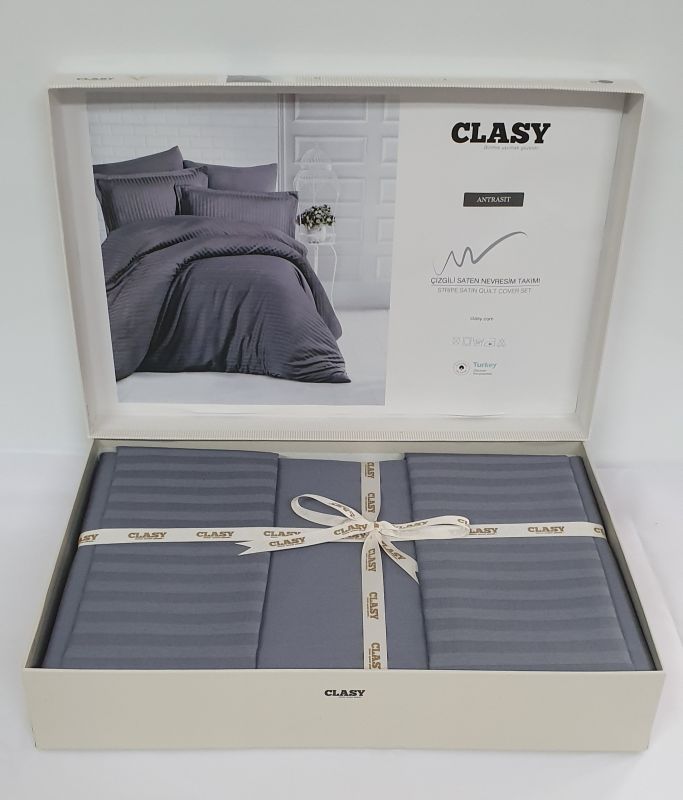 Постільна білизна CLASY страйп-сатин 200x220 см Antrasit