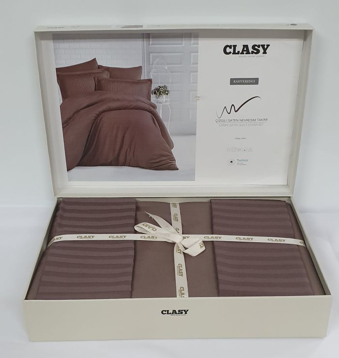 Постільна білизна CLASY страйп-сатин 200x220 см Kahverengi