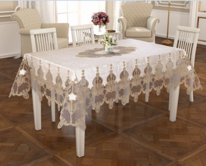 Скатертина Велюр Acme Tekstil 160x220 Lale Krem PVS