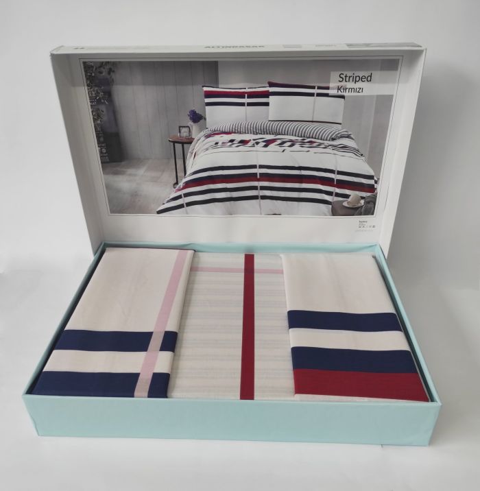 Постільна білизна Altinbasak ранфорс 160x220 Striped Kirmizi