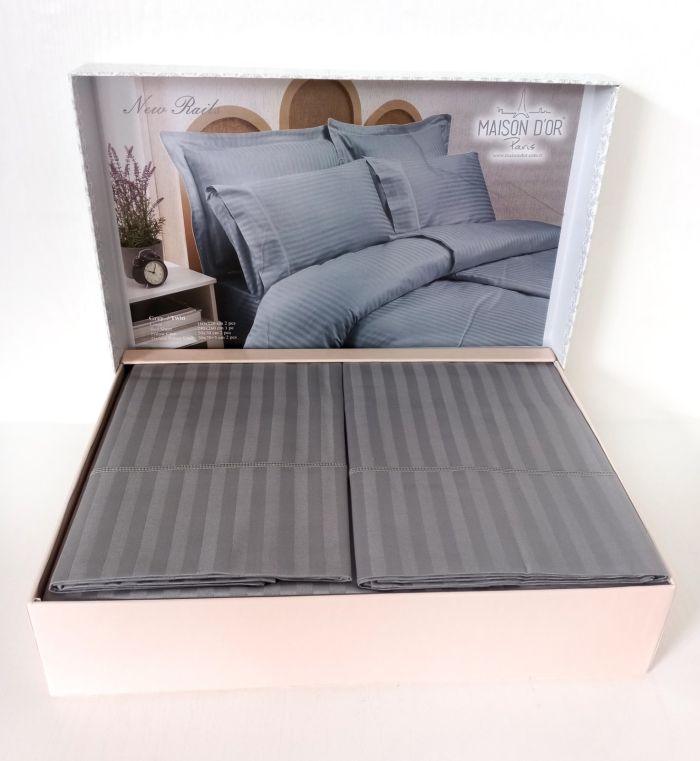 Постільна білизна Maison D'or сатин страйп 200х220 Rails Grey