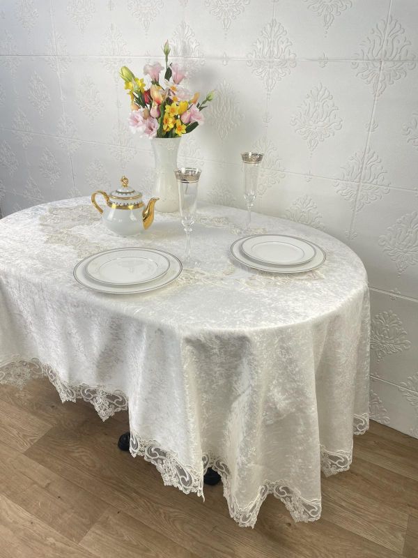Скатертина Велюр Acme Tekstil 160x260 ovale Melisa Krem PVS