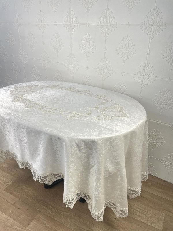 Скатертина Велюр Acme Tekstil 160x260 ovale Melisa Krem PVS