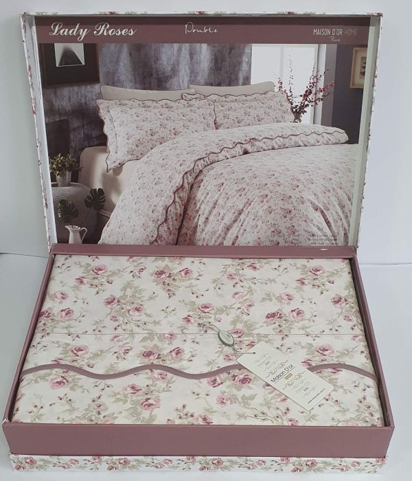 Постільна білизна Maison D'or сатин 200х220 Lady Roses Ecru Stone
