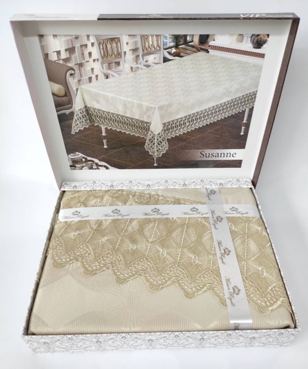 Скатертина з мереживом Maison Royale 160x220 ovale Susanne Cappucino
