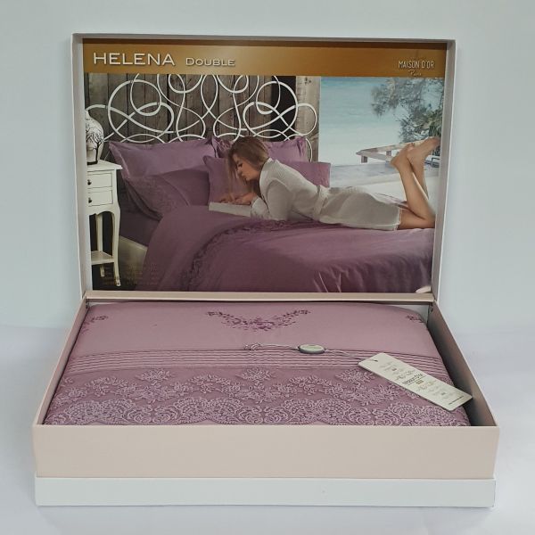 Постільна білизна Maison D'or сатин з мереживом 200х220 Helena Dark Lilac