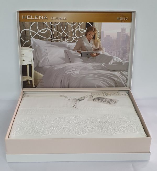 Постільна білизна Maison D'or сатин з мереживом 200х220 Helena White