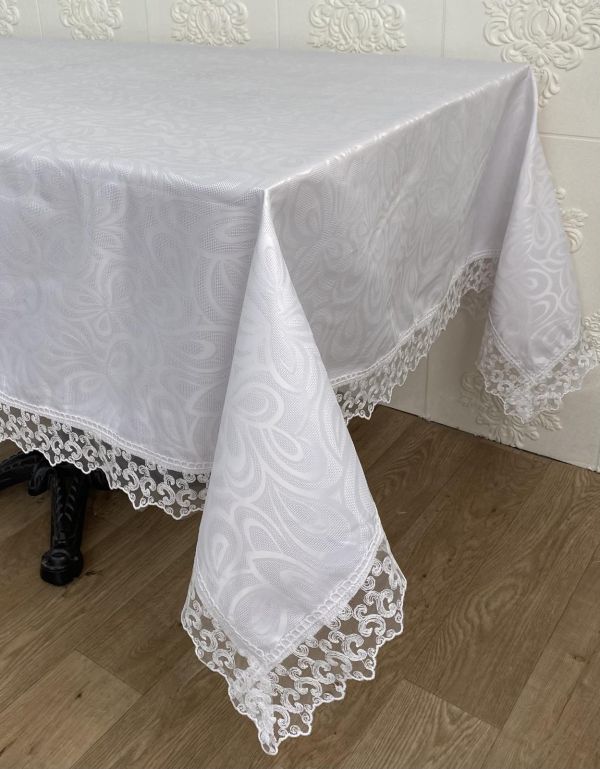 Скатертина Masali поліестер з мереживом 160х220 Model 514 White
