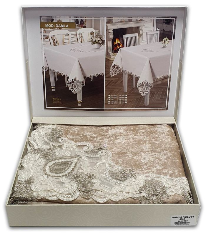 Скатертина Велюр Acme Tekstil 160x220 Damla Capiccino