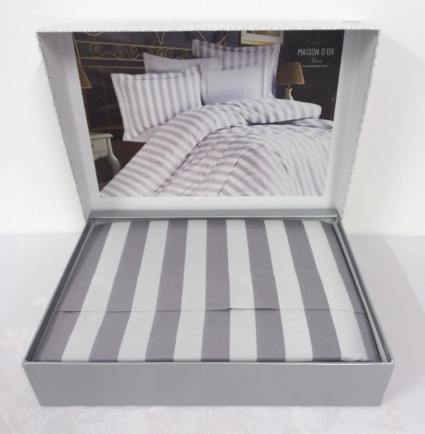 Постільна білизна Maison D'or сатин страйп 200х220 Fous Linens Anthracite